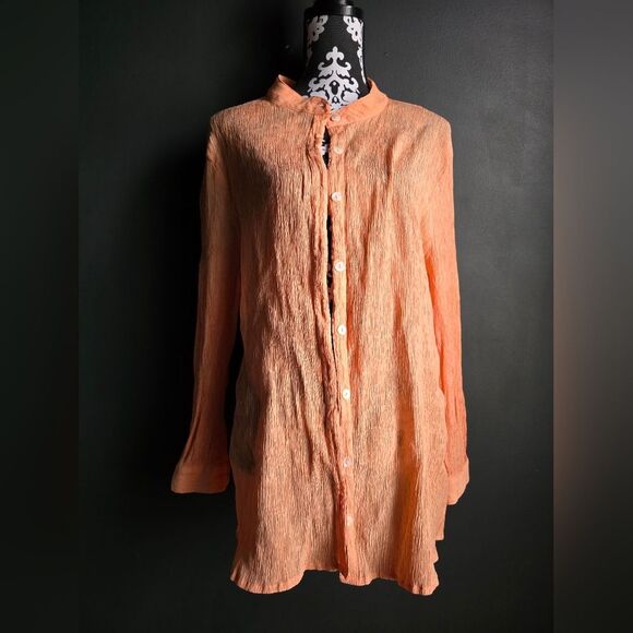 White Fox Boutique Crinkle Button Down Blouse Orange Peach Sz M/L Cover Up - Picture 1 of 6